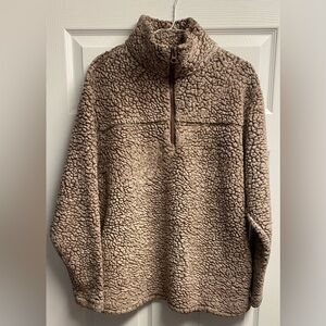 Zenana Boutique Sherpa Quarter Zip Pullover In Tan/Brown Size Large